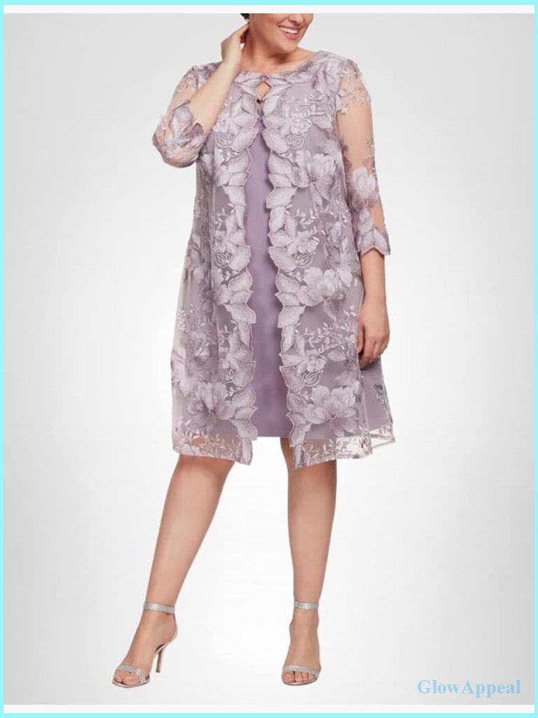Plus Size Shift Dress With Embroidered Lace Jacket